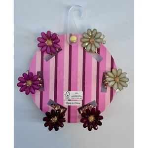 NWT Piper K Floral Hair Clips Set of 6 Ivory Pink Raspberry Hair Accessories